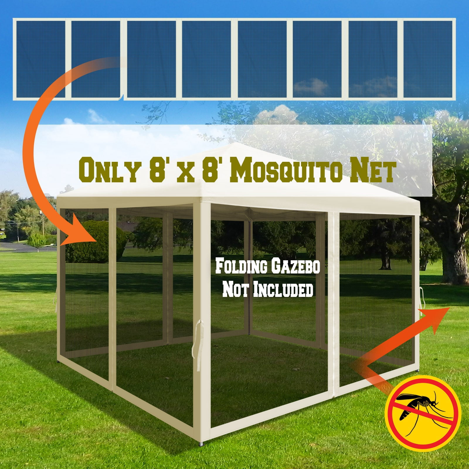 SOLAXO 8'Wx6'H Canopy Replacement Sidewalls Mosquito Netting Screen Walls for 8x8 FT Gazeb, 4 Pack, Ecru