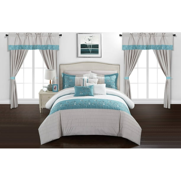 Chic Home Sonjae 20-Piece Reversible Floral Comforter Set, King, Blue