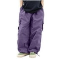 thumbnail image 1 of Odeerbi 3-14 Años Niñas Cargo Pantalones Deportes Pierna Ancha Paracaídas Pantalones Color Sólido Pantalones de Longitud Completa Con Bolsillo, 1 of 3