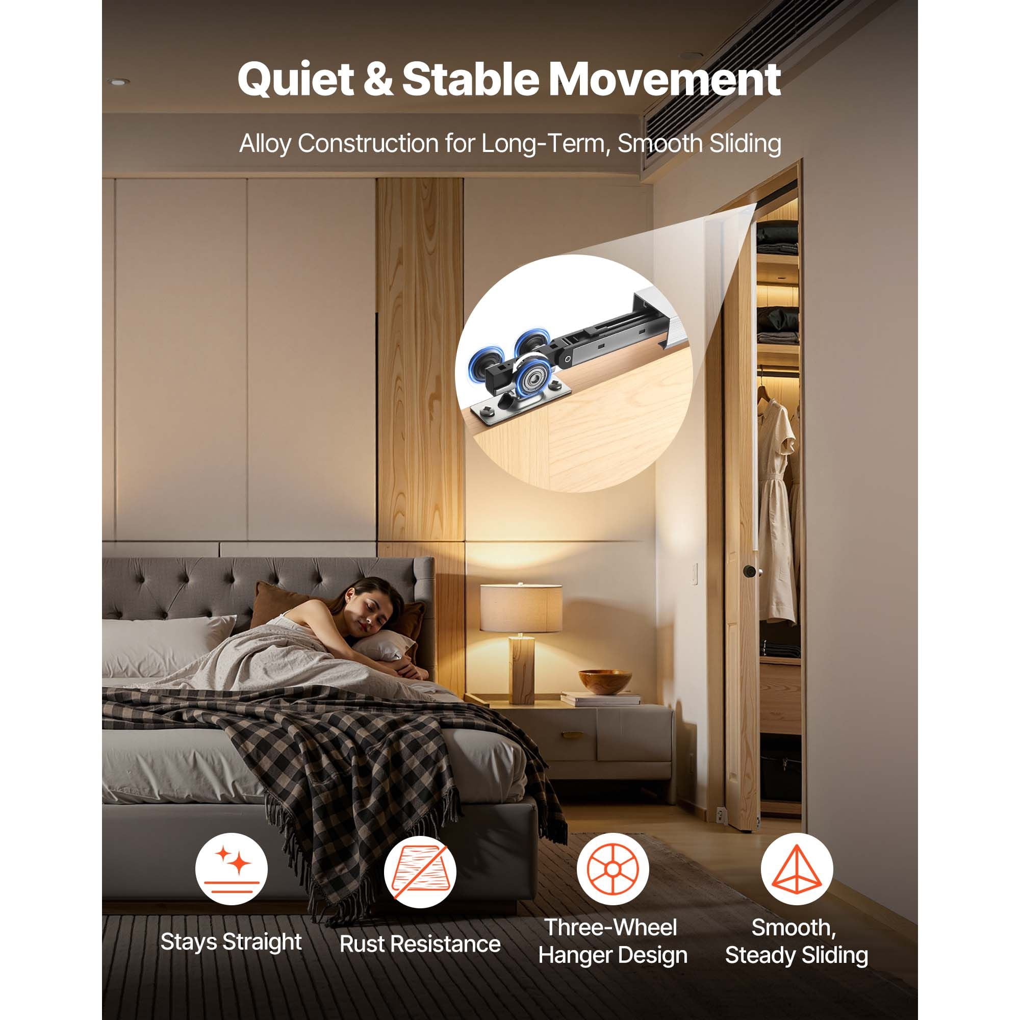 Pocket Door Track Kit 44.69 Inch for 24 Inch Wide Doors Soft-Close Aluminum Alloy with Floor Guide for Bedroom Closet