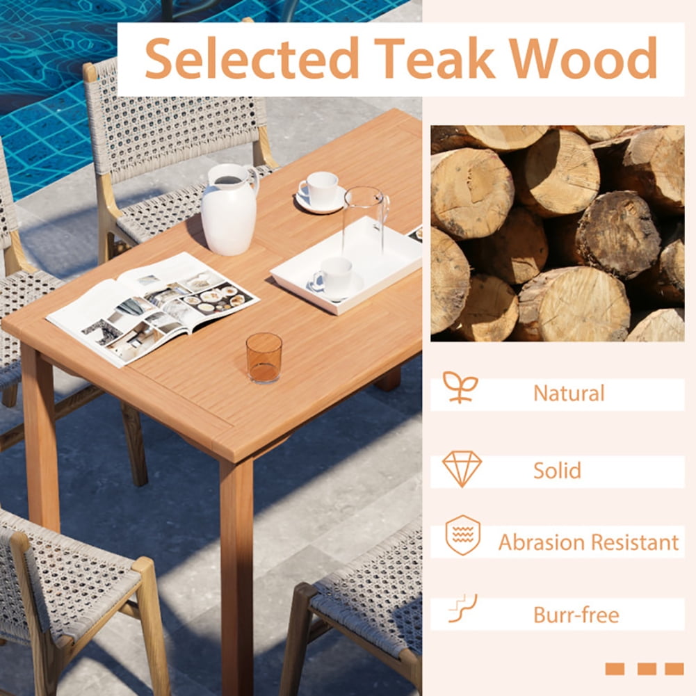 Aimee Lii 49 Inch Rectangle Patio Teak Wood Dining Table with Slatted Tabletop Up to 6, Outdoor Patio Furniture Aimee Lii 49 Inch Rectangle Patio Teak Wood Dining Table with Slatted Tabletop Up to 6, Outdoor Patio Furniture
