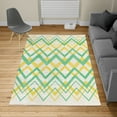 thumbnail image 1 of Chevron Turkish Area Rug, Vintage Overlapping Zigzag Lines Thin and Thick Stripes Old Classical, Soft Carpet for Living Room Decor with Distressed Look, 6.6' X 9.6', Mustard Ivory, by Ambesonne, 1 of 3
