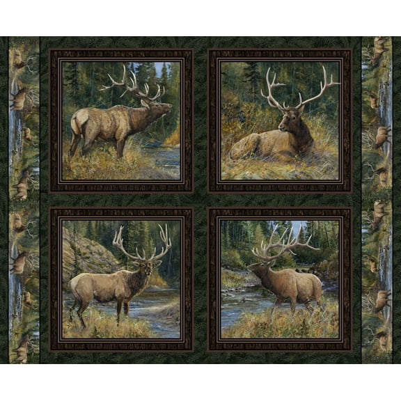 Lazy Afternoon Elk Pillow Panel Cotton Fabric