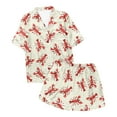 thumbnail image 4 of Women Pajamas Shorts Sets Printed Crayfish Pattern Stripe PJs V Neck 2 Piece Button Down Shirt Shorts Set Sleepwear, 4 of 4