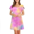 thumbnail image 7 of SHOPESSA Women's Round Neck Petal Short Sleeve With Pocket Ruffle Hem Tunic Dresses for Women, 7 of 7