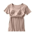 thumbnail image 5 of Wlylongift Women's Solid Color Round Neck Short-sleeved Top With Chest Pad One Shorts Home Wear Set, 5 of 5