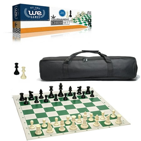 WE Games Complete Tournament Chess Set â€“ Plastic Chess Pieces with Green Roll-up Chess Board and Travel Canvas (Best Plastic Chess Pieces)