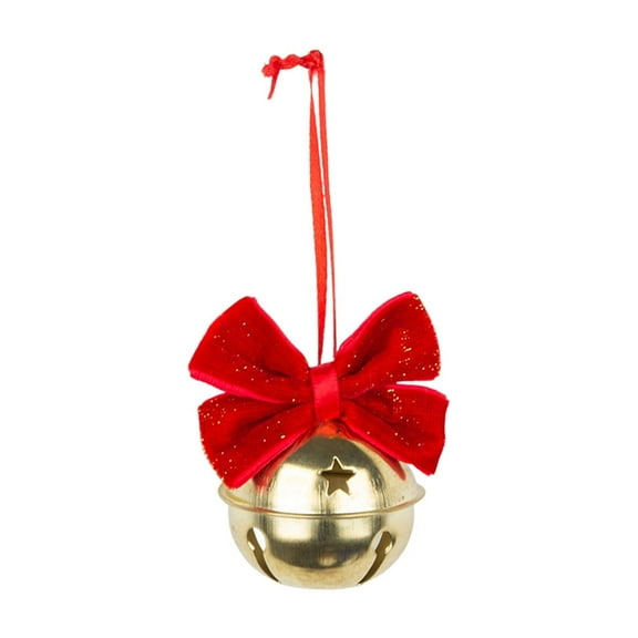 LanSuare Christmas Jingle Bells Ornaments, Gold Bells with Red Bow and Berry Tree Hanging Ornament, Xmas Ornament Ringbell for Christmas Tree Pendant, Holiday Decoration