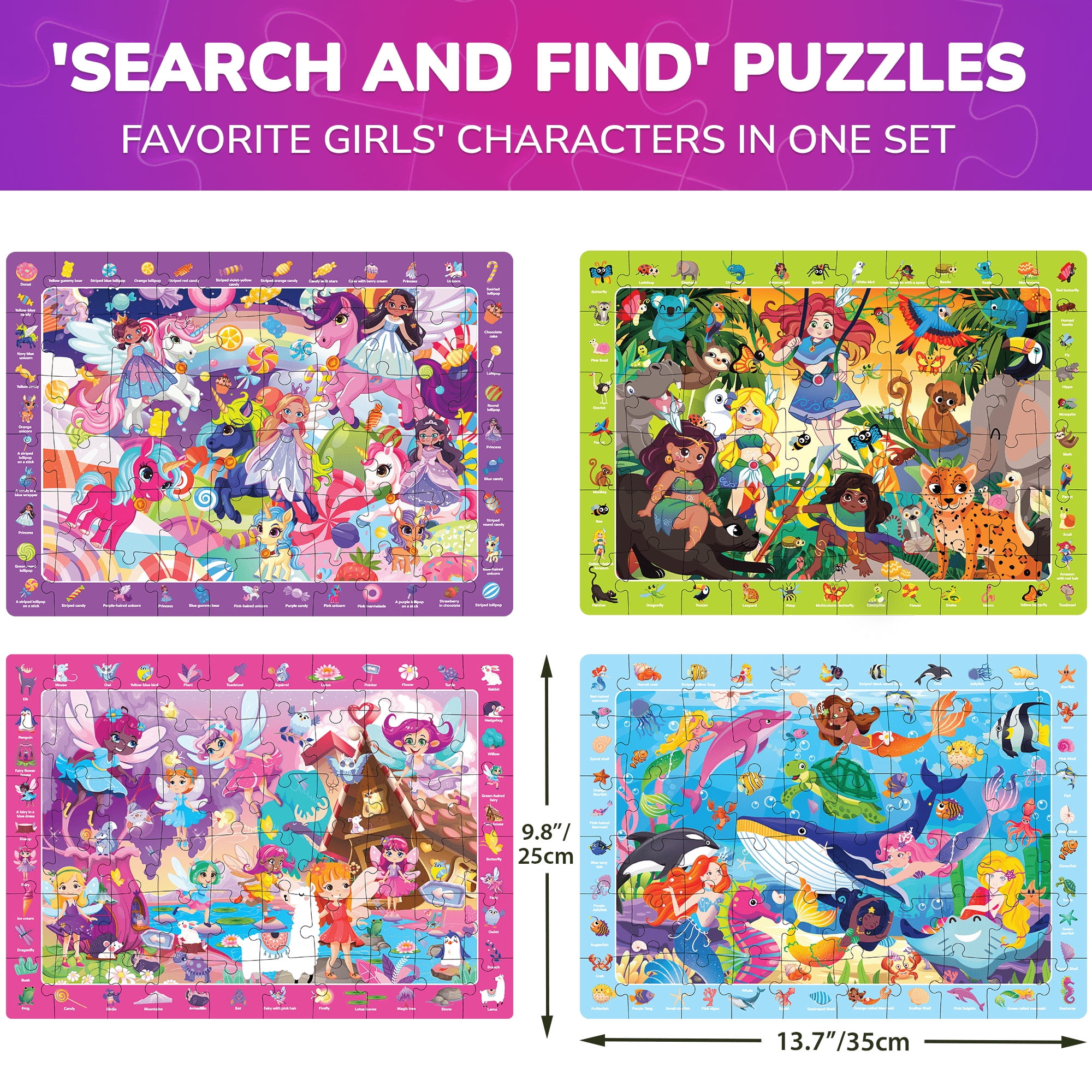 Quokka Puzzles for Kids Ages 4-6 - Jigsaw Toddler Puzzles Ages 3-5 - 60 Piece Search and Find Unicorn Mermaid Fairy Puzzles