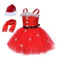 thumbnail image 2 of Adorable Girl Christmas Outfit  Snow Tulle Patchwork Slip Dress with Hat Scarf, 2 of 8