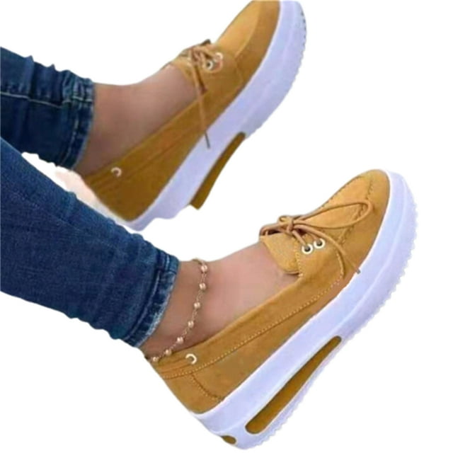 Espadrilles à Plateforme Compensée pour Femme, à Lacets, à Enfiler, Plates, pour Usage Quotidien Décontracté