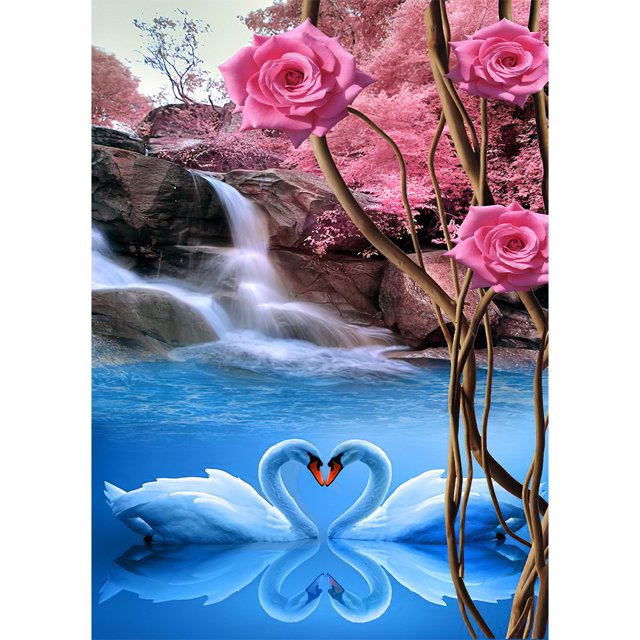 Cuadros Decorativos Kit de pintura de diamante de taladro redondo completo 5D DIY Swan in Lake (NH1011) DQrwqpou Nuevos Originales
