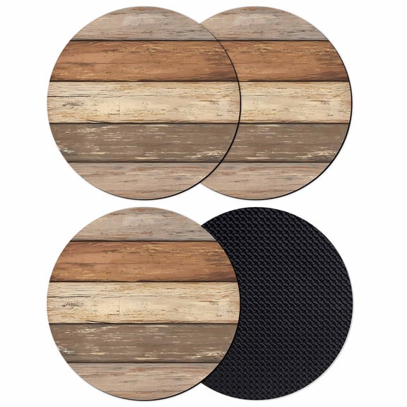 Farmhouse Beige Brown Coasters Set of 4, Absorbent Coasters for Drinks, Vintage Wooden Striped Coaster for Desk Coffee Table Protection, Home Decor House Warming Gifts 4"