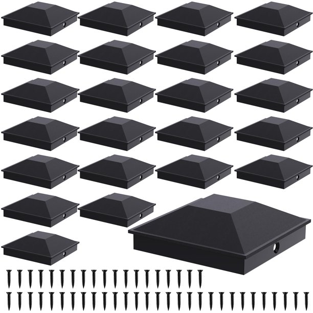 Gorras para postes de valla Goovilla, color negro, 4x4 (8,9 x 8,9 cm), 24 unidades