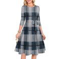 thumbnail image 2 of Women's Cocktail Dress Evening Dress 3/4 Sleeve Plaid Vintage Wedding Guest Dress for Party Banquet Spring Fall,Navy,2XL, 2 of 6