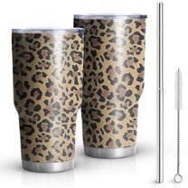 30oz Brown and Black Leopard Print Tumblers Stainless Steel Tumbler with Lid and Straw,Vacuum Insulated Double Wall Travel Tumbler Cups Mug with Cleaning Brush for Coffee,Tea