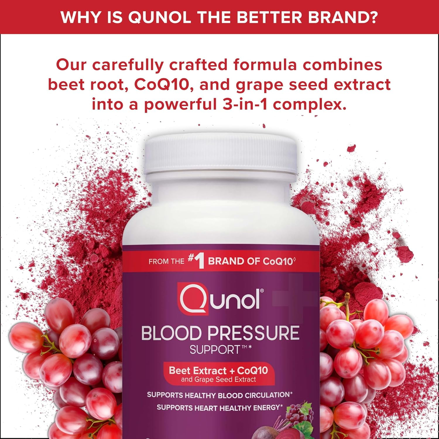 Qunol  Beet Root Capsules, 3 in 1 Beets + CoQ10 + Grape Seed Extract, 60 Count (Pack of 2)