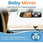 TherMOMirror Baby Car Seat Mirror with Temperature Display | Essential for Newborns | Perfect Baby Registry Gift | 4 Colors (Black)