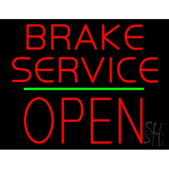 Brake Service Block Open Green Line LED Neon Sign 15 x 19 - inches, Clear Edge Cut Acrylic Backing, with Dimmer - Bright and Premium built indoor LED Neon Sign for automotive store, and mall.