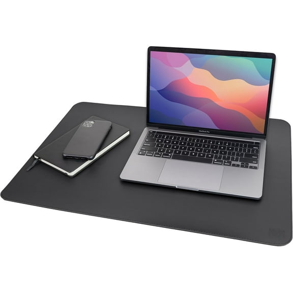 Leather Desk Mat 24" x 17", Protector, PU Pad, Non Slip Small Pad Mat, Blotter, Pads on Top of Desks, Home or Office (Black)