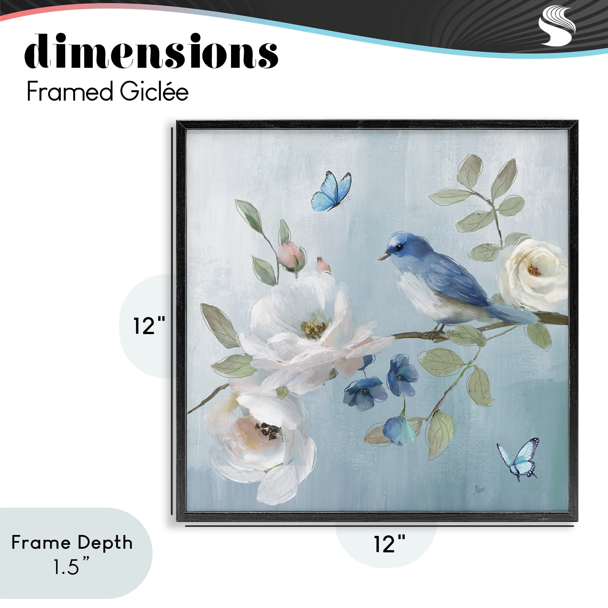 Stupell Industries Pastel Blue Bird Blooms Black Framed Giclee Art, design by Nan