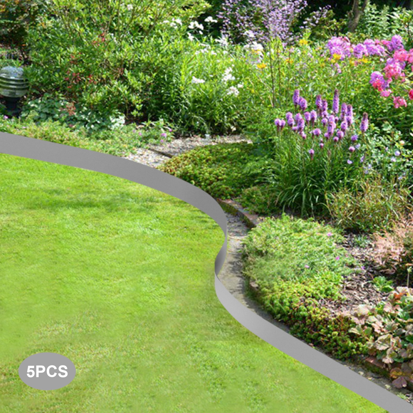 Steel Lawn Edging, 5PCS 4"x39" Garden Metal Landscape Edging Border, Flexible Steel Landscape Border, Lawn Edge for Garden, Yard, Gray