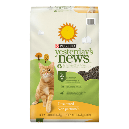 Paper Cat Litter - Purina Yesterday's News Non Clumping Paper Cat Litter, Unscented Low Tracking Cat Litter - 30 lb. Bag