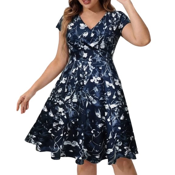 Iyufng Women's Summer Dresses V-Neck Printed Short Sleeve Mini Dress