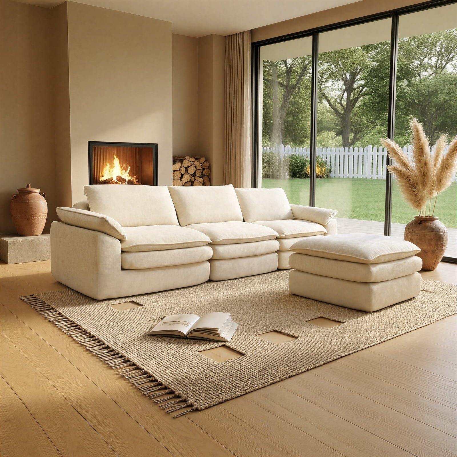 Kelyda 116'' Cloud Sectional Couches L Shaped, Modern Convertible Modular Cloud Chenille Sofa for Living Room White