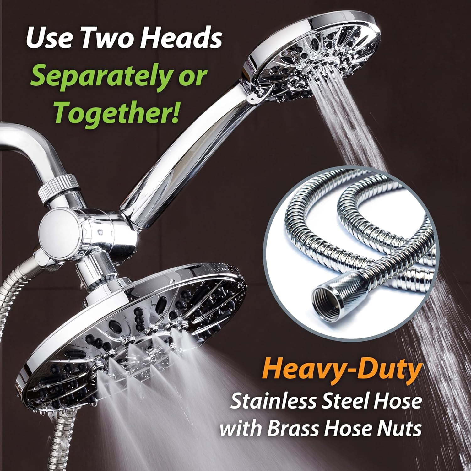 Premium High Pressure 3-Way Rainfall Combo for The Best of Both Worlds - Enjoy Luxurious Rain Showerhead and 6-Setting Hand Held Shower Separately or Together