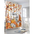 thumbnail image 3 of Orange Gnome Fall Thanksgiving Shower Curtain, Pumpkin Leaf Bathroom Decor Curtains Set with Hooks, White Waterproof Fabric Home Accessories， Stall 48 X 72 Inch, 3 of 6