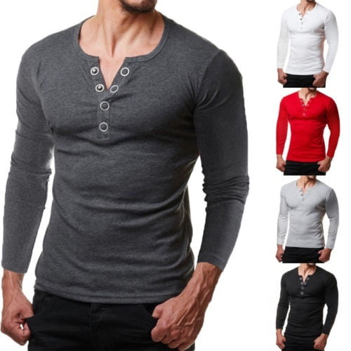 Canis - Fashion Men Slim Fit V Neck T-shirt Muscle Tee Casual Tops Long ...