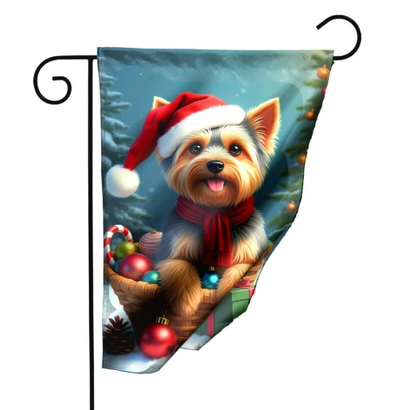 Christmas Garden Flag Double Sided Polyester Holiday Decorative Yard Banner with Santa Hat Cute Puppy Design 12.5 x 18 Inch Outdoor Seasonal Decor for Patio Lawn Home#27081