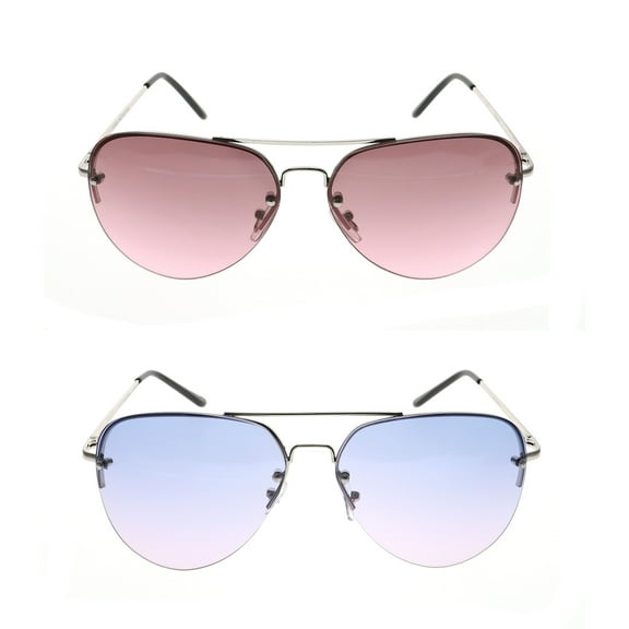 Oversized Gradient Lens Rimless Metal Frame Aviator Sunglasses