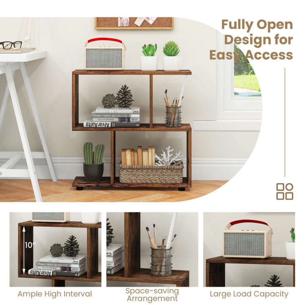 Demi Bonn 3-Tier Geometric Bookshelf with Thick Foot Pads, 24" Bookcase, Brown