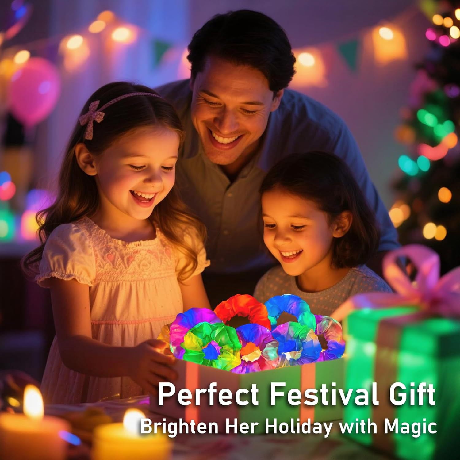 50Pcs LED Luminous Scrunchies Glowing Hairband Girl Light Up Hair Scrunchy Birthday Party Headwear Supplies Hair Accessories