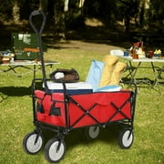 LAZY BUDDY Garden Cart Collapsible Utility Wagon Outdoor Camping  Grocery Shopping Trolly Cart - Red