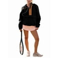 thumbnail image 1 of Veste Matelassée à Col Rond pour Femmes, Manches Longues, Coupe Ample, Demi-Glissière, à Capuche, avec Cordon de Serrage, Noir, TG, 1 of 7