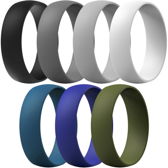 ThunderFit Unisex Silicone Wedding Rings, Rubber Engagement Bands 6mm Wide 1.65mm Thick - 1/4/7 Variety Multipack