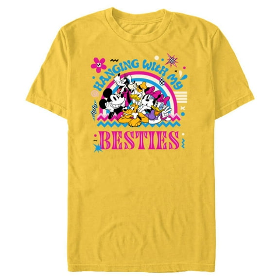 Mickey and Friends Hanging with My Besties - Short Sleeve Blended T-Shirt for Adults - Customized-Yellow