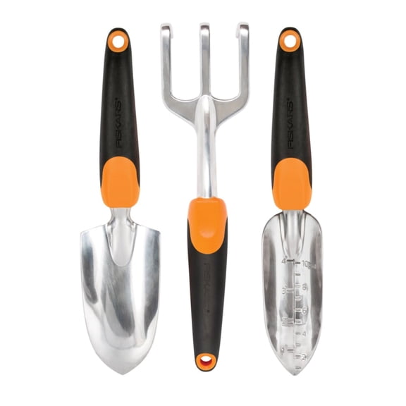 Fiskars 3-in-1 Gardening Tools - Trowel, Transplanter, Cultivator for Gardening - Lawn and Garden - Black/Orange