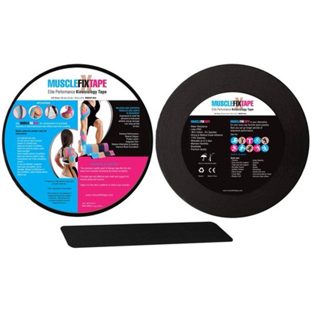 Black MUSCLE FIX PRO Bulk Size Kinesiology Precut Tape Roll (100 Strips