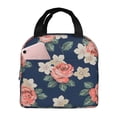 thumbnail image 2 of Navy Blue Rose Floral Lunch Bag Thick Aluminum Foil Cooler Tote for Women Work Picnic Gift, 2 of 7