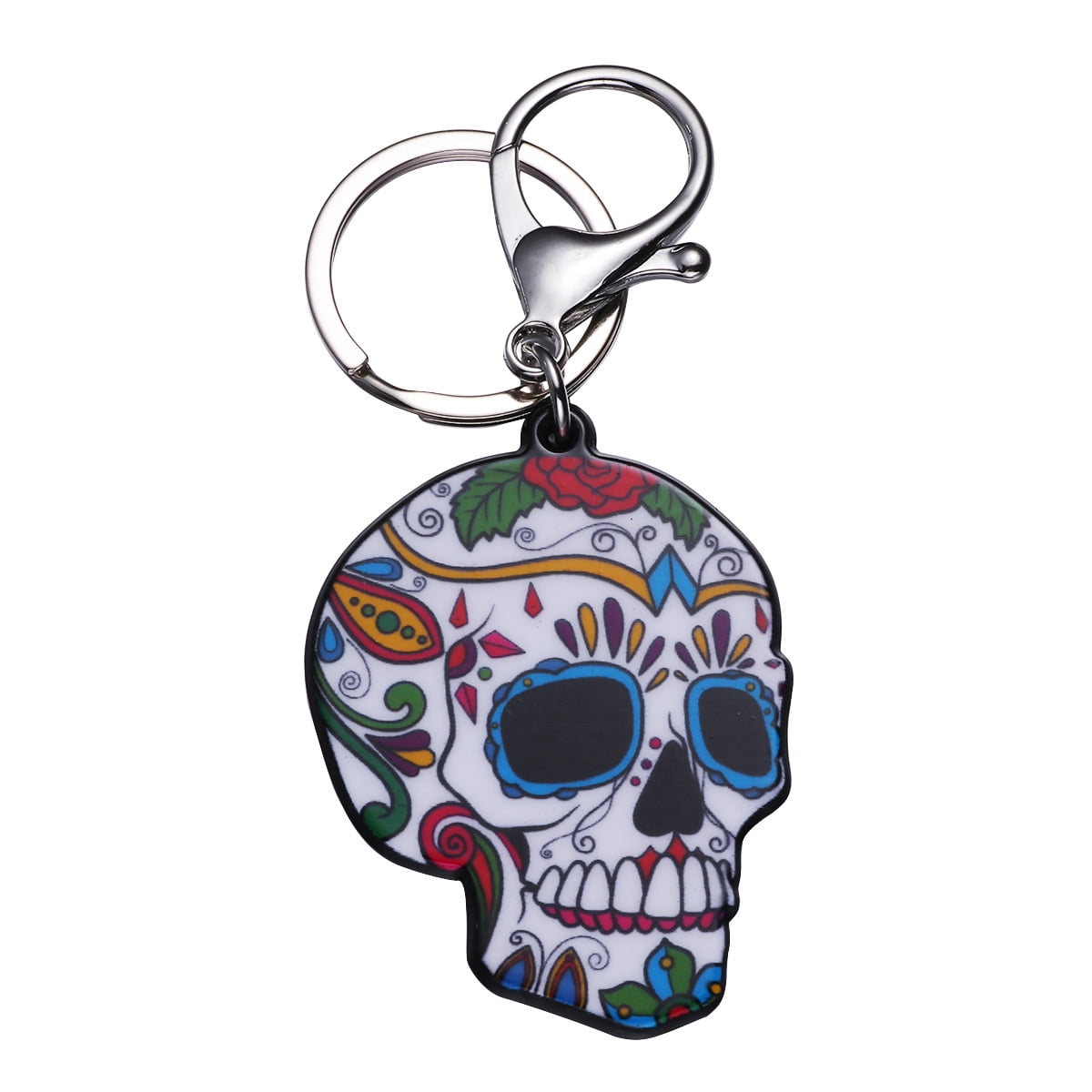Silver Metal Long Wallet Chains KeyChain Multi Skulls Skeleton Rocker Halloween 
