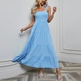 thumbnail image 5 of Honeeladyy Womens Summer Boho Spaghetti Strap Maxi Dress Square Neck Solid Color Ruffle A Line Beach Long Dress Blue XL, 5 of 8