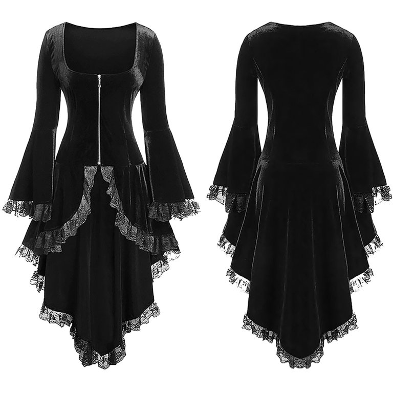 DeHolifer Renaissance Dress for Women Halloween Costume Gothic Vintage Flare Sleeve Dress Lace Stitching Dress Victorian Square Neck Zipper Dress Black L - Walmart.com DeHolifer Renaissance Dress for Women Halloween Costume Gothic Vintage Flare Sleeve Dress Lace Stitching Dress Victorian Square Neck Zipper Dress Black L - Walmart.com