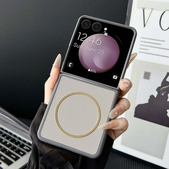 Designed for Samsung Galaxy Z Flip 7 Magnetic Phone Case,Compatible with Mag-Safe,Argyle Pattern Back,Ultra Slim Shockproof Anti-Scratch Protection Durable Phone Case Cover,Gray