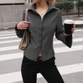 thumbnail image 2 of Towmus Women's Striped Button Down Shirts Flare Sleeve Slim Fit Blouses V Neck Collared Y2k Crop Tops Streetwear, 2 of 6