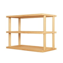 PuSpu Two Tier Wooden Tea Shelf Rack 48x37x24cm Brown Wood 2 Layer Countertop Storage Organizer for Teaware Beige Mugs Office Study Desk Decorative Display