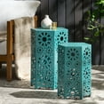 thumbnail image 2 of Elliot Outdoor 12 and 14 Inch Sunburst Iron Side Table, Crackle Teal, 2 of 11